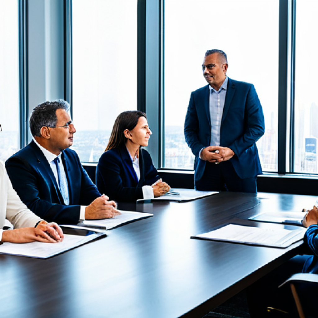 A diverse group of professionals, including government officials, non-profit leaders, and private sector representatives, fully clothed in professional business attire, are seated around a sleek, modern conference table. They are engaged in an intense, collaborative discussion, with some individuals gesturing thoughtfully while others review digital presentations on large screens and documents spread across the table. The room is brightly lit, featuring contemporary architecture and a backdrop of a city skyline seen through large windows. The atmosphere is one of focused problem-solving and professional debate, reflecting an intricate policy formulation process. All subjects exhibit perfect anatomy, correct proportions, natural poses, well-formed hands, proper finger count, and natural body proportions. This is a high-quality, professional photograph, appropriate content, safe for work, and family-friendly.