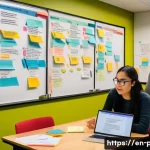 공공정책 실기 시험 준비법 - A detailed, professional study environment showcasing a diverse group of young adults actively engag...
