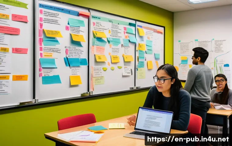 공공정책 실기 시험 준비법 - A detailed, professional study environment showcasing a diverse group of young adults actively engag...